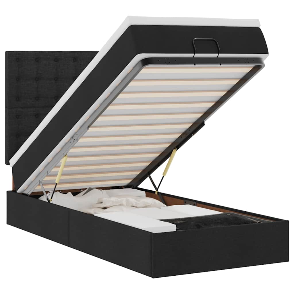 vidaXL Οθωμανικό κρεβάτι με στρώμα & LEDs Μαύρο 90x200 cm Ύφασμα
