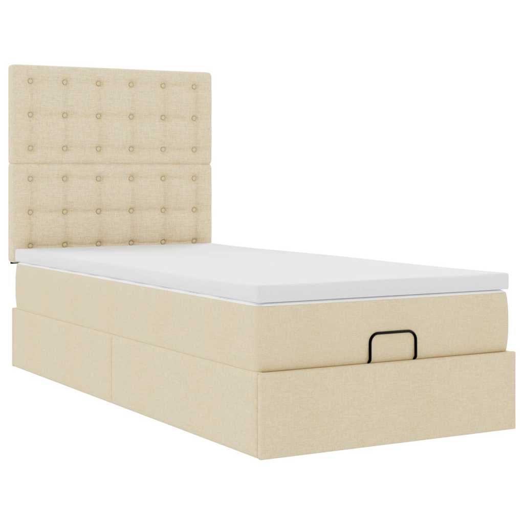 vidaXL Οθωμανικό κρεβάτι με στρώμα & LEDs Cream 90x200 cm Ύφασμα