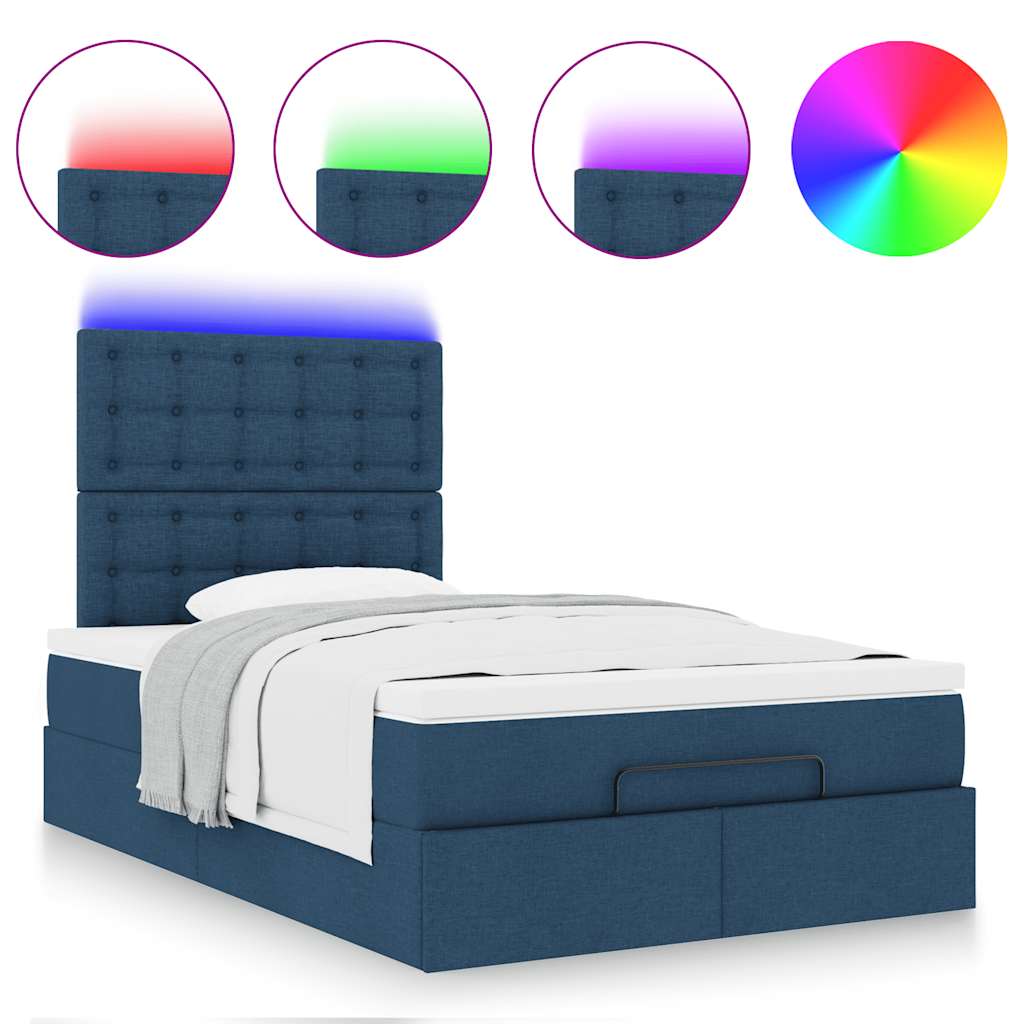 vidaXL Οθωμανικό κρεβάτι με στρώμα & LEDs Μπλε 120x190cm ύφασμα