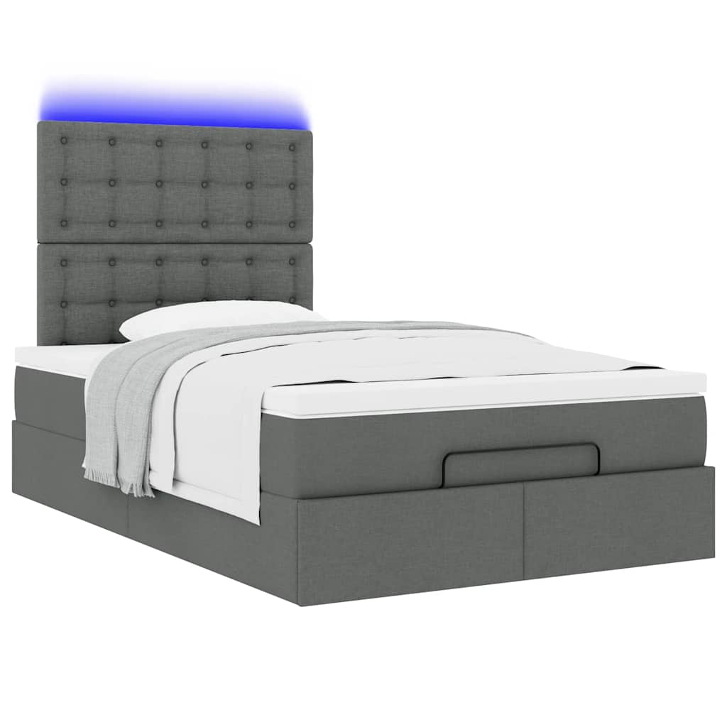 vidaXL Οθωμανικό κρεβάτι με στρώμα & LEDs Σκούρο γκρι 120x200cm Ύφασμα