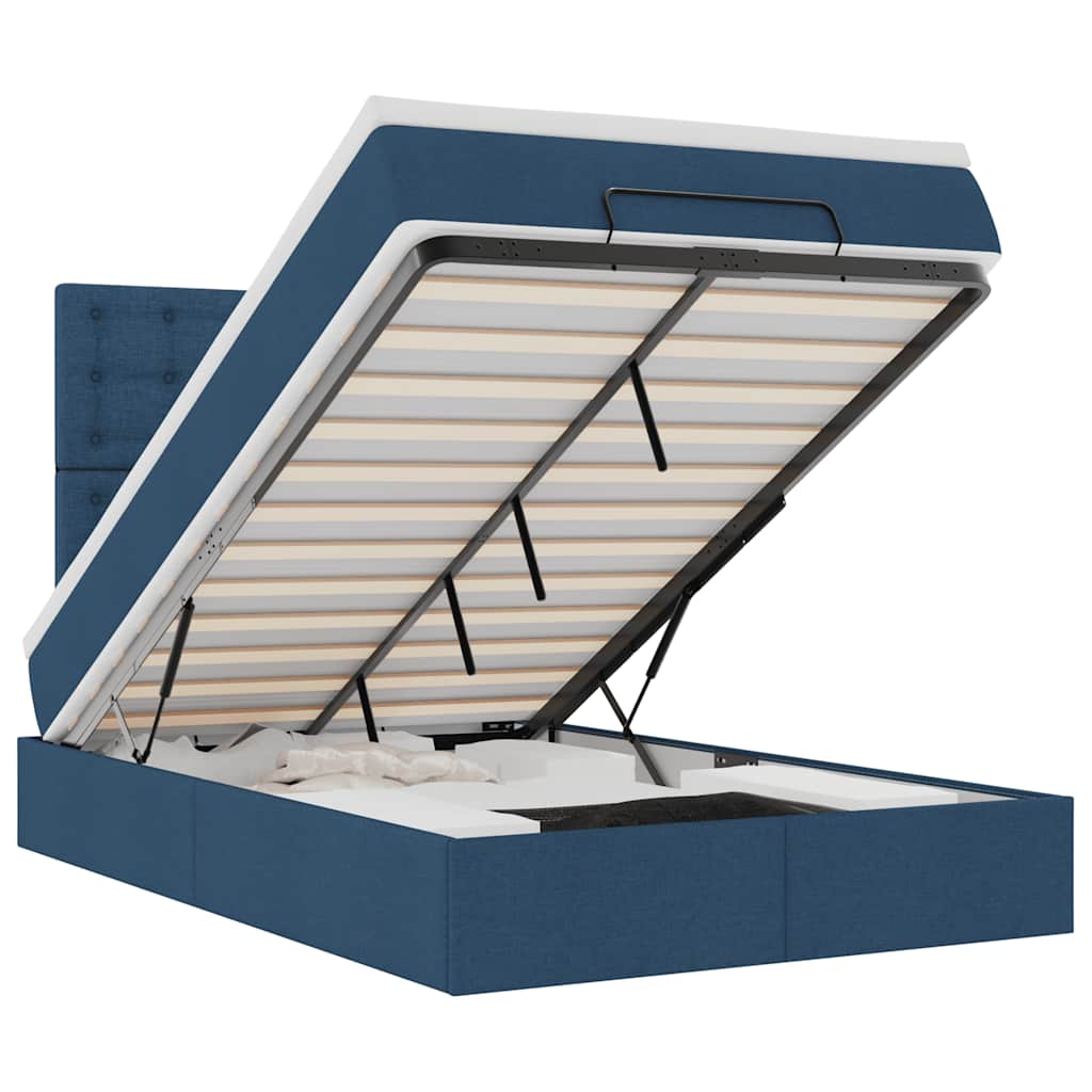 vidaXL Οθωμανικό κρεβάτι με στρώμα & LEDs Μπλε 120x200 cm Ύφασμα