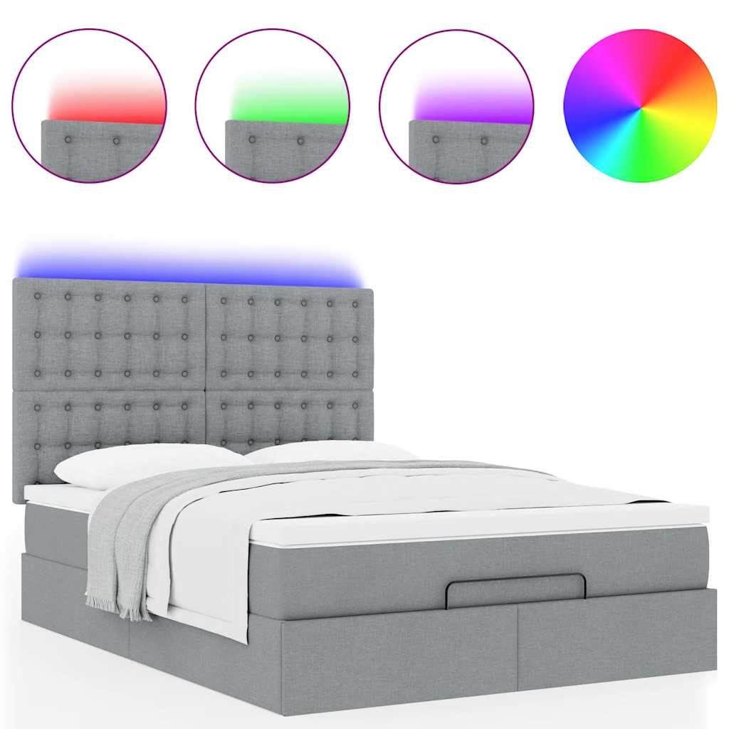 vidaXL Οθωμανικό κρεβάτι με στρώμα&LEDs Ανοιχτό γκρι 140x190cm Ύφασμα