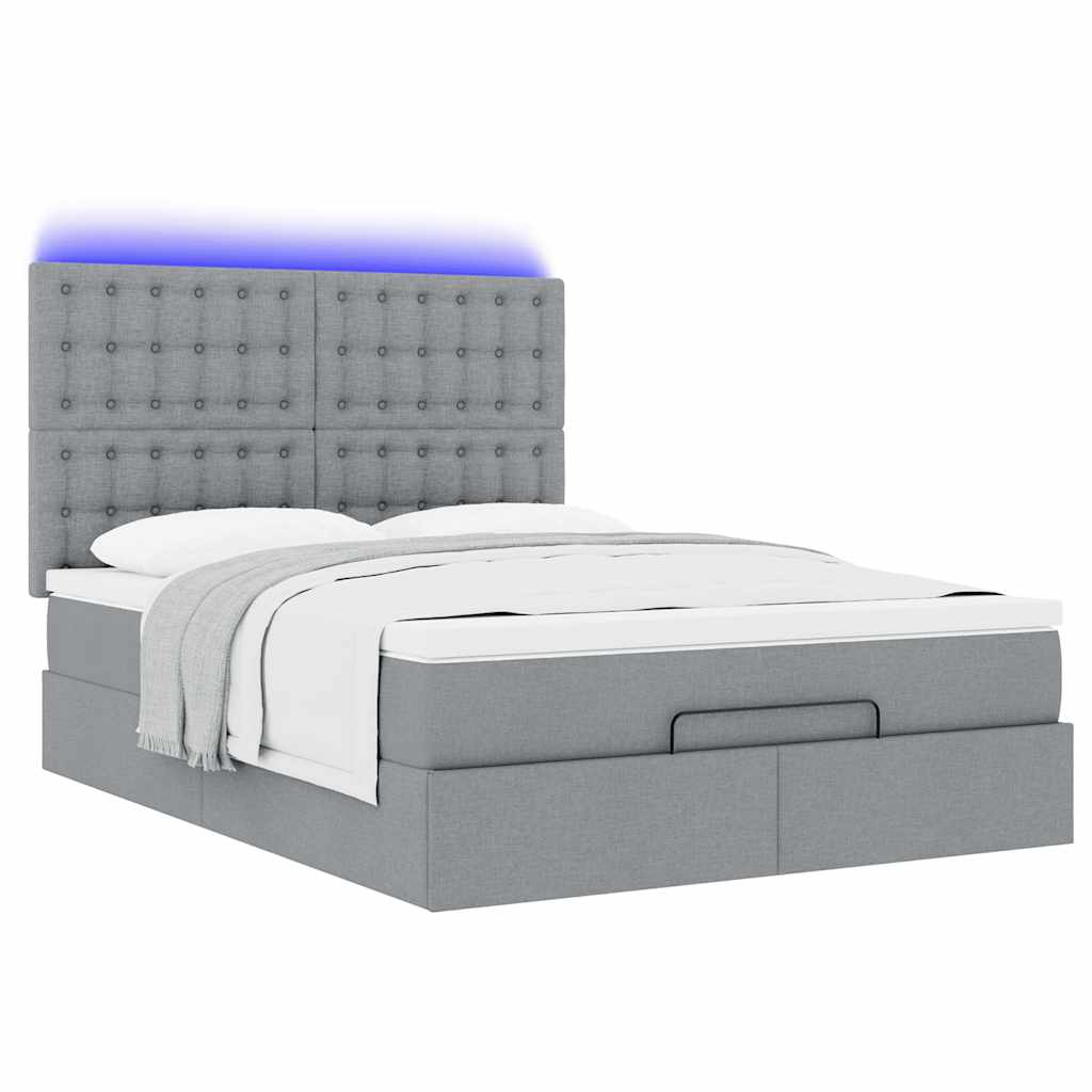 vidaXL Οθωμανικό κρεβάτι με στρώμα&LEDs Ανοιχτό γκρι 140x190cm Ύφασμα