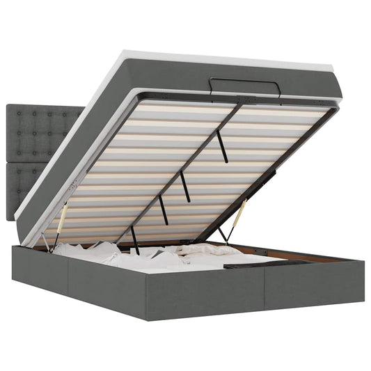 vidaXL Οθωμανικό κρεβάτι με στρώμα & LEDs Σκούρο γκρι 140x190cm Ύφασμα