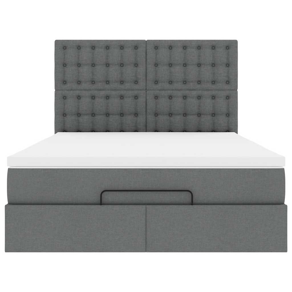 vidaXL Οθωμανικό κρεβάτι με στρώμα & LEDs Σκούρο γκρι 140x190cm Ύφασμα