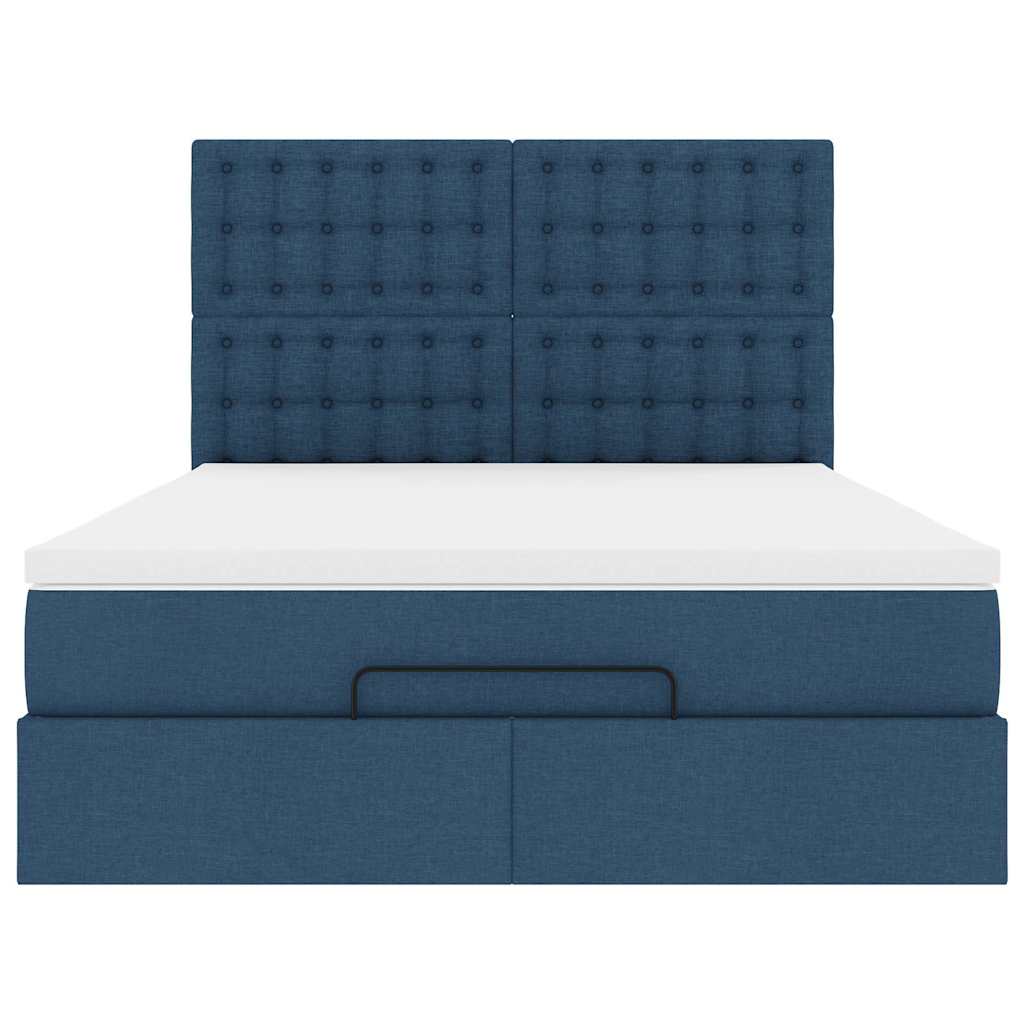 vidaXL Οθωμανικό κρεβάτι με στρώμα & LEDs Μπλε 140x190cm Ύφασμα