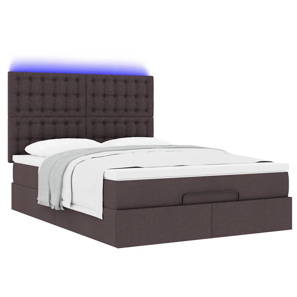 vidaXL Οθωμανικό κρεβάτι με στρώμα & LEDs Σκούρο καφέ 140x200cm ύφασμα