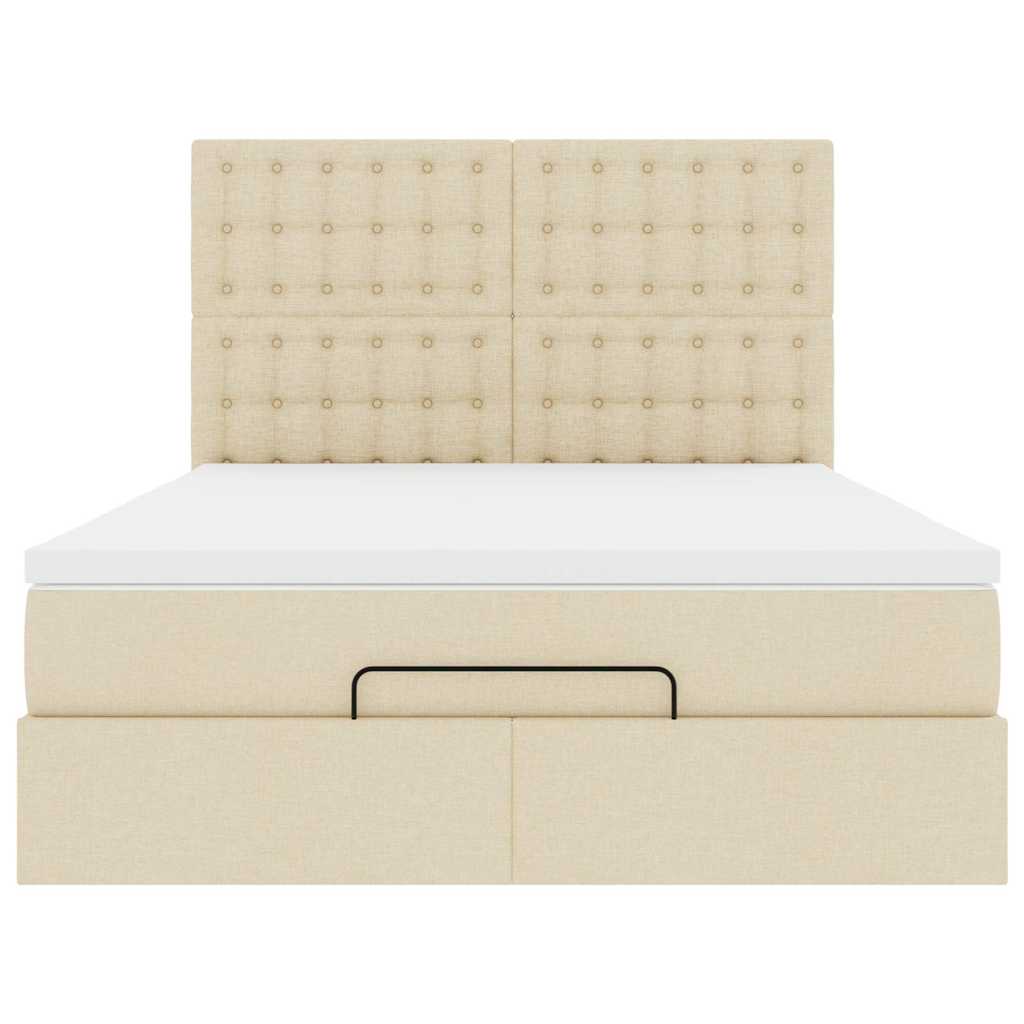 vidaXL Οθωμανικό κρεβάτι με στρώμα & LEDs Cream 140x200 cm Ύφασμα