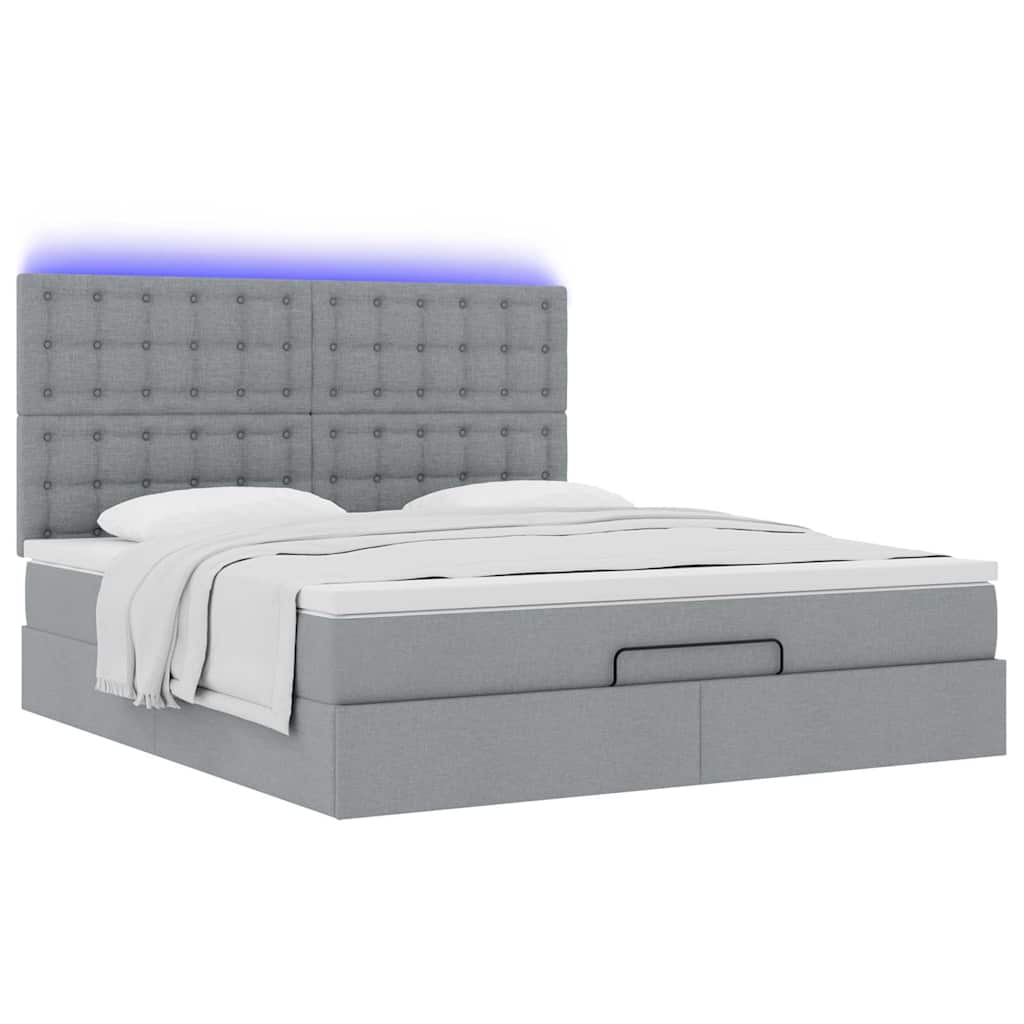 vidaXL Οθωμανικό κρεβάτι με στρώμα&LEDs Ανοιχτό γκρι 160x200cm Ύφασμα