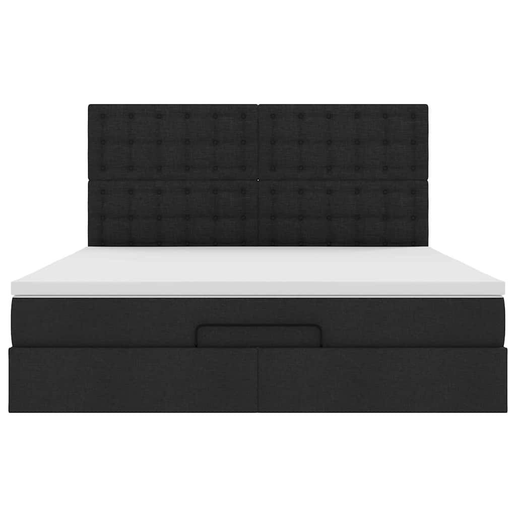 vidaXL Οθωμανικό κρεβάτι με στρώμα & LEDs Μαύρο ύφασμα 160x200cm