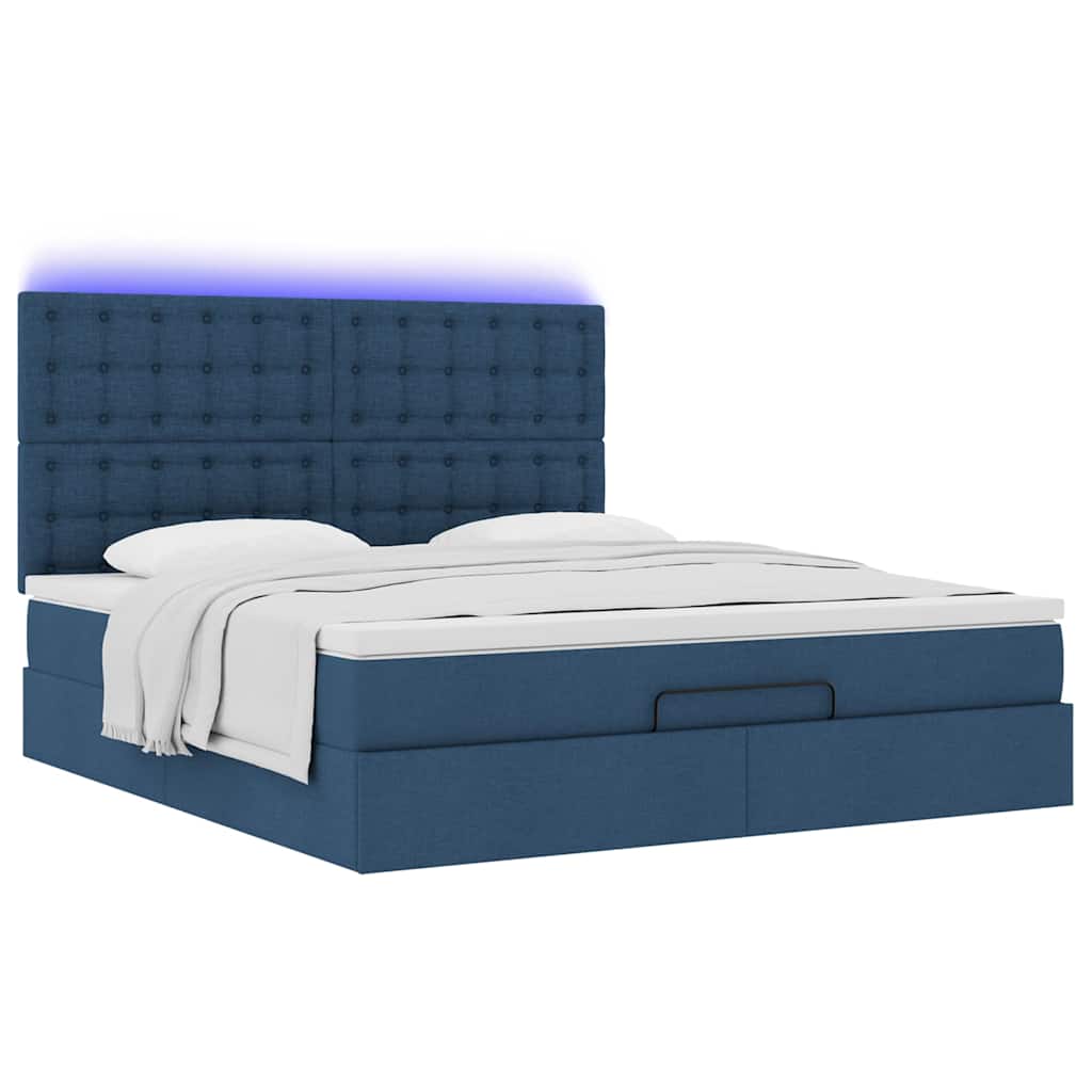 vidaXL Οθωμανικό κρεβάτι με στρώμα & LEDs Μπλε 160x200cm ύφασμα