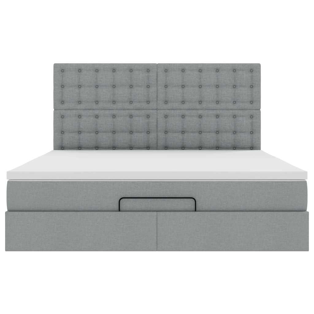vidaXL Οθωμανικό κρεβάτι με στρώμα&LEDs Ανοιχτό γκρι 180x200cm ύφασμα