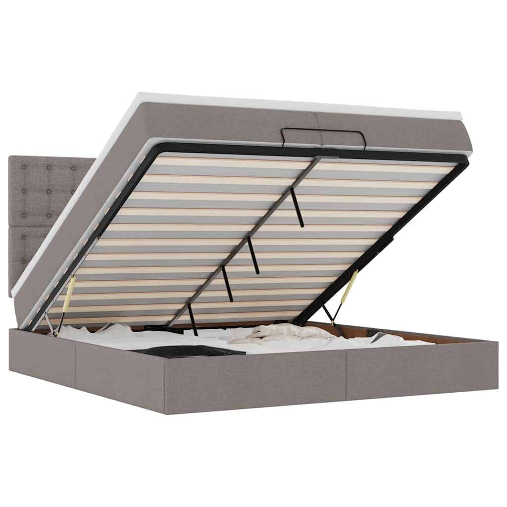 vidaXL Οθωμανικό κρεβάτι με στρώματα & LEDs Taupe 200x200cm ύφασμα