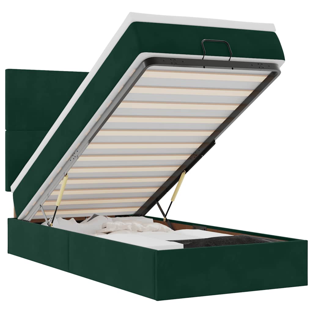 vidaXL Οθωμανικό κρεβάτι με στρώματα & LEDs Σκούρο Πράσινο Βελούδο