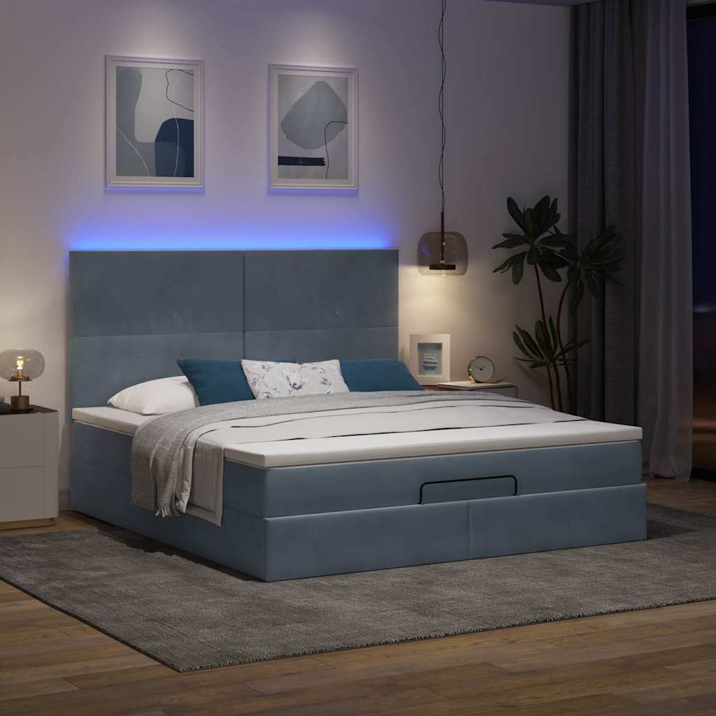 vidaXL Οθωμανικό κρεβάτι με στρώματα & LEDs Σκούρο γκρι Βελούδο