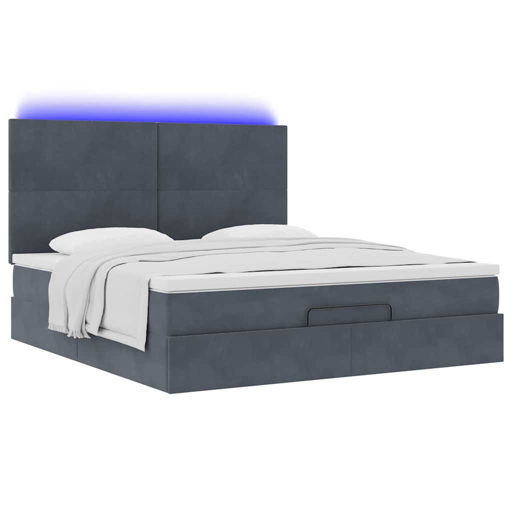 vidaXL Οθωμανικό κρεβάτι με στρώματα & LEDs Σκούρο γκρι Βελούδο
