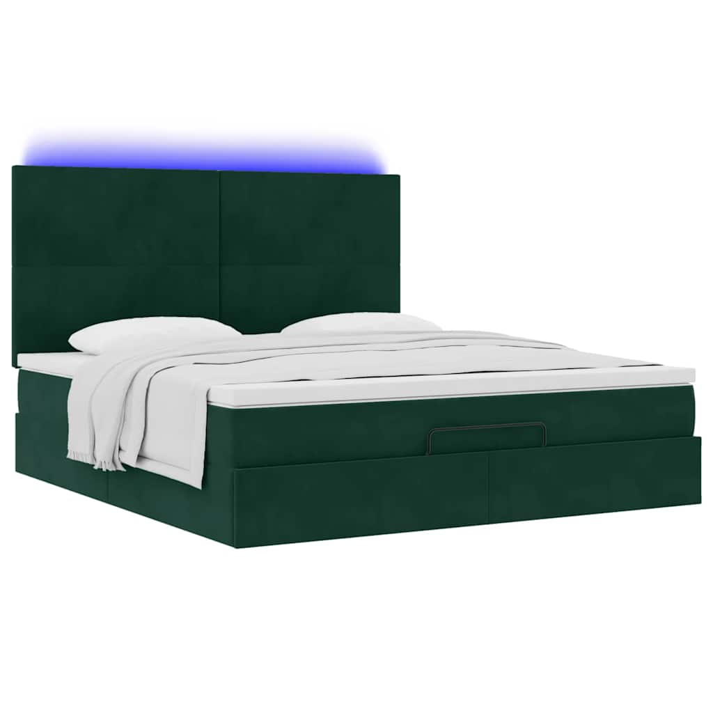 vidaXL Οθωμανικό κρεβάτι με στρώματα&LEDs Dark Green 180x200cm Velvet