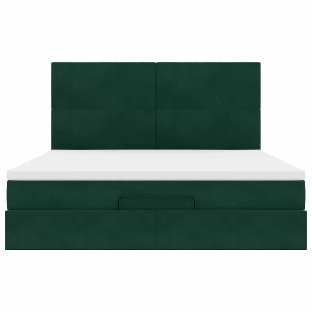 vidaXL Οθωμανικό κρεβάτι με στρώματα&LEDs Dark Green 180x200cm Velvet