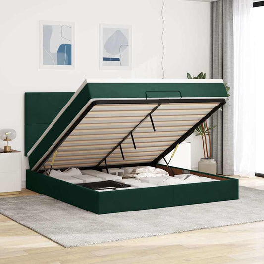 vidaXL Οθωμανικό κρεβάτι με στρώματα&LEDs Dark Green 180x200cm Velvet