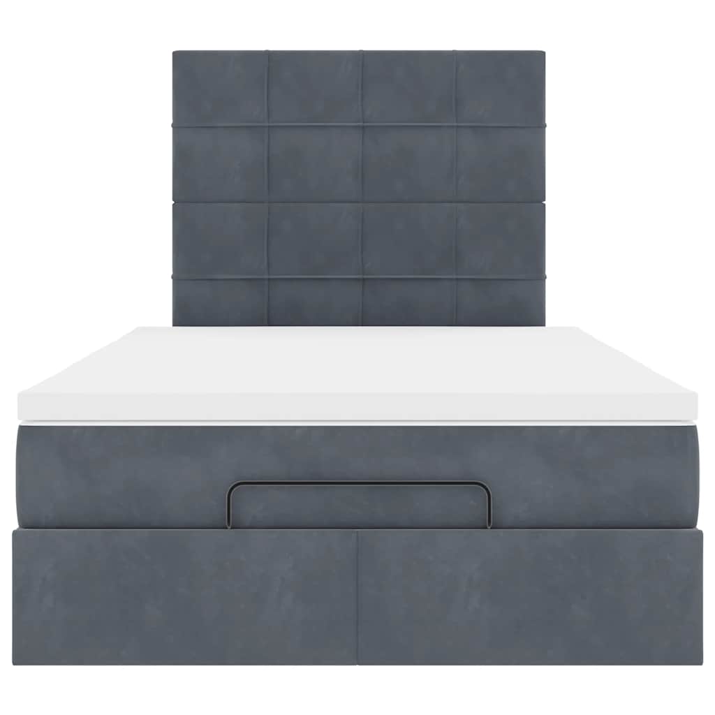 vidaXL Οθωμανικό κρεβάτι με στρώματα & LEDs Σκούρο γκρι Βελούδο