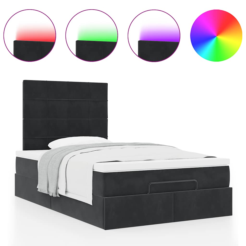 vidaXL Οθωμανικό κρεβάτι με στρώματα & LEDs Μαύρο 120x190cm Velvet