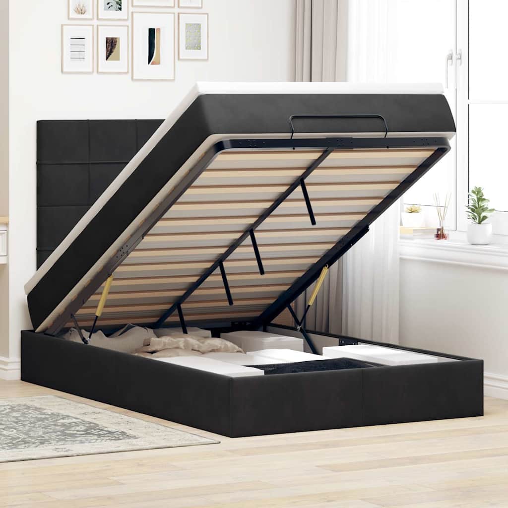 vidaXL Οθωμανικό κρεβάτι με στρώματα & LEDs Μαύρο 120x200cm Velvet