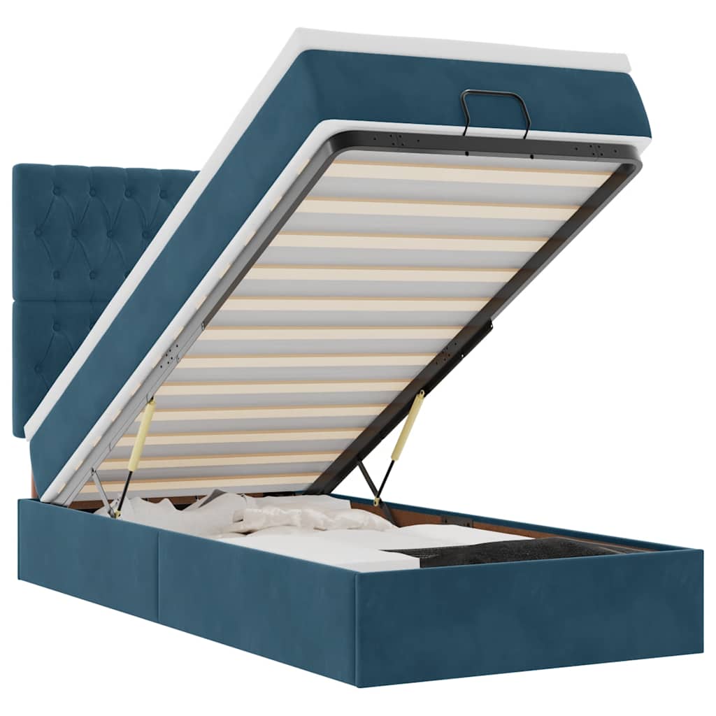 vidaXL Οθωμανικό κρεβάτι με στρώματα & LEDs Σκούρο μπλε Βελούδο