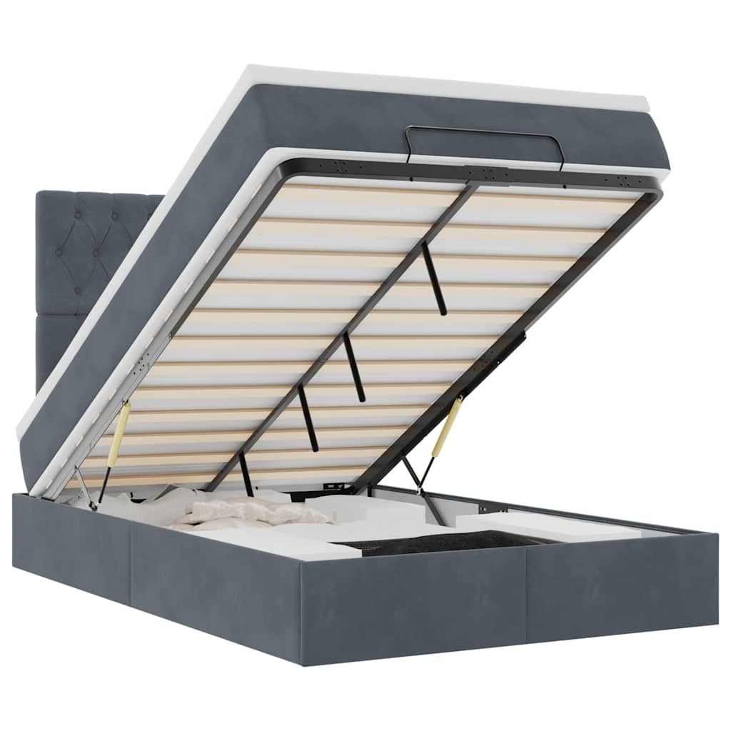 vidaXL Οθωμανικό κρεβάτι με στρώματα & LEDs Σκούρο γκρι Βελούδο