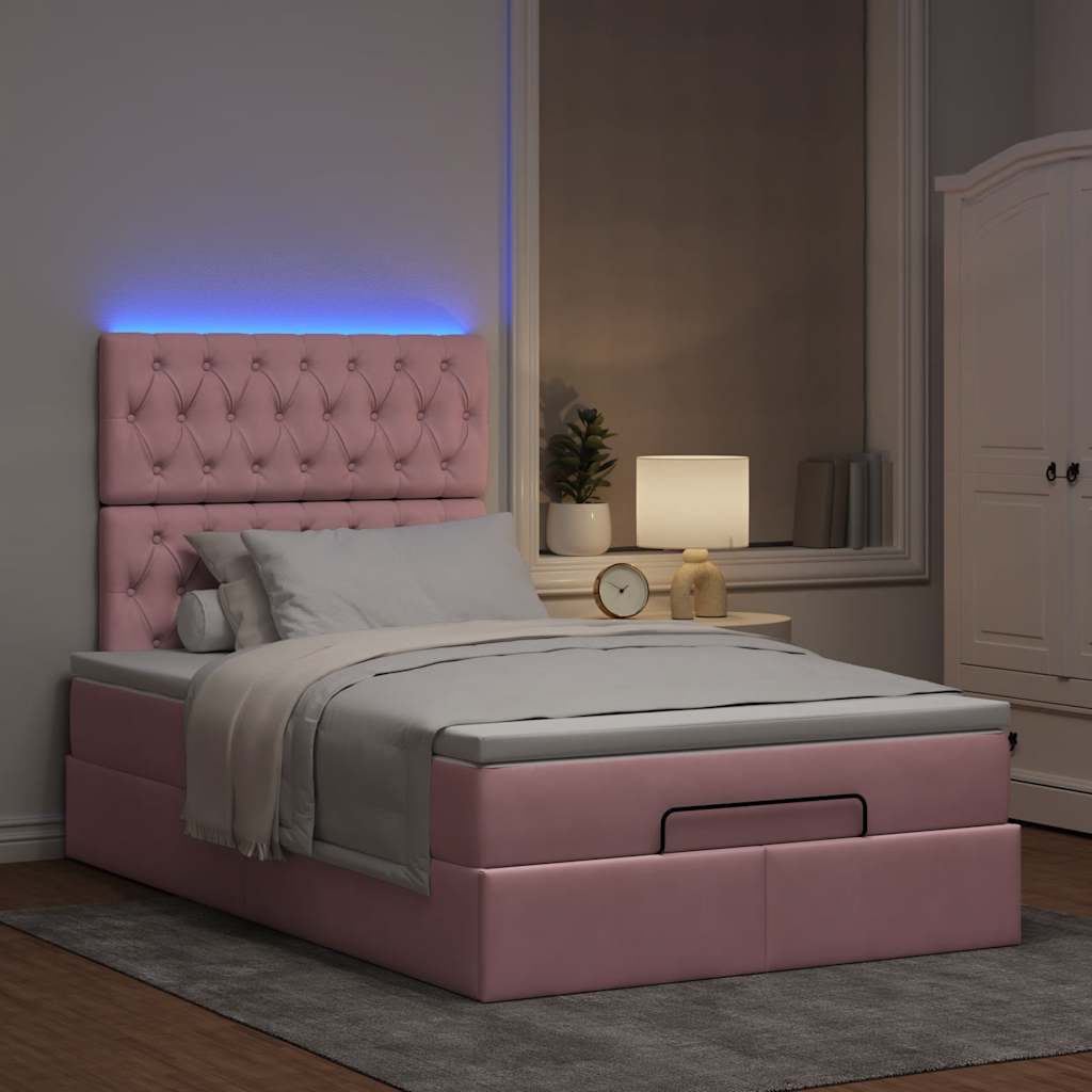 vidaXL Οθωμανικό κρεβάτι με στρώματα & LEDs Ροζ 120x190cm Velvet