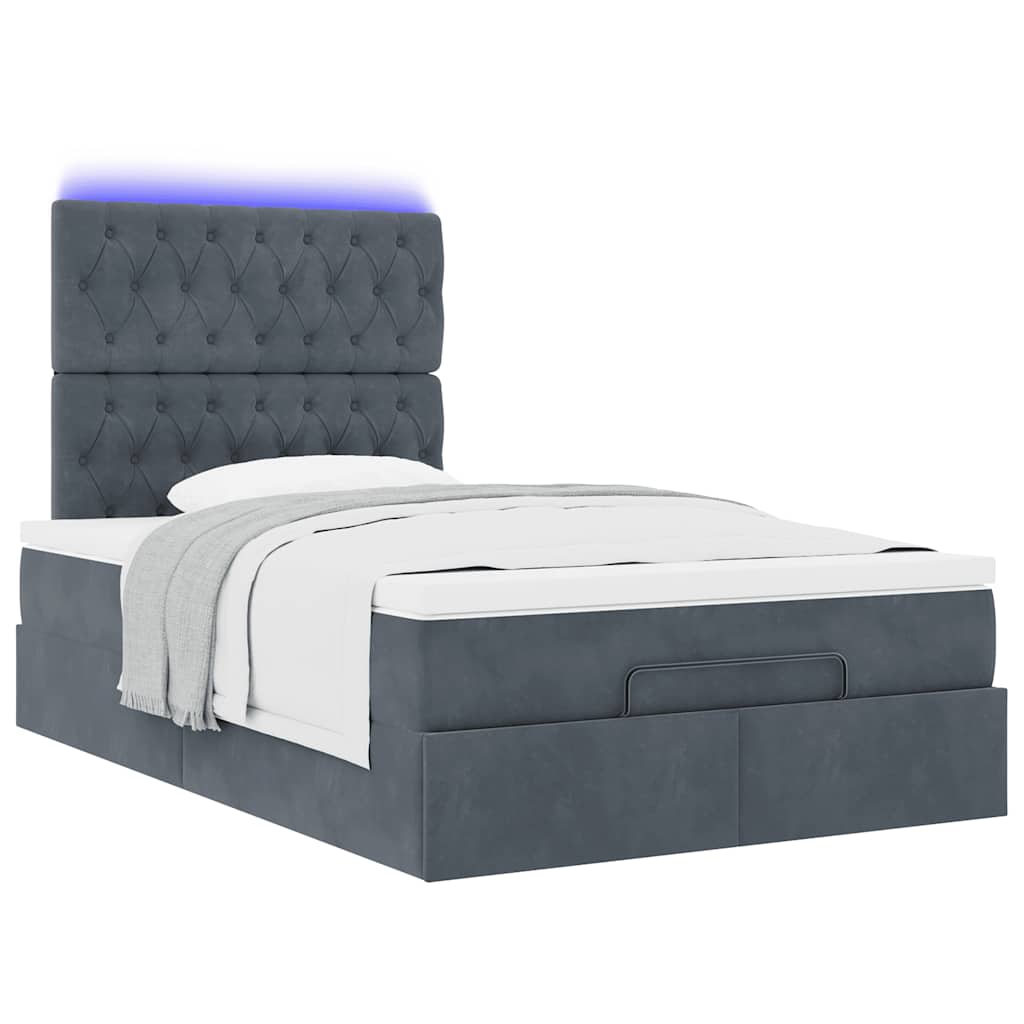 vidaXL Οθωμανικό κρεβάτι με στρώματα & LEDs Σκούρο γκρι Velvet