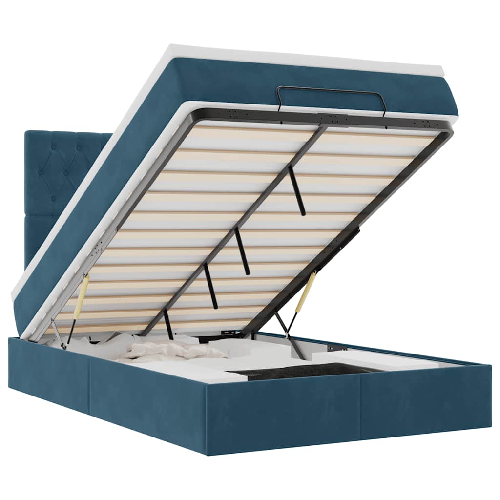 vidaXL Οθωμανικό κρεβάτι με στρώματα & LEDs Σκούρο μπλε Βελούδο
