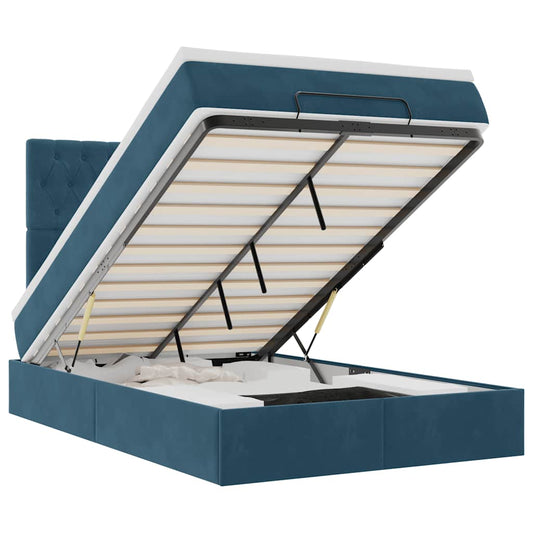 vidaXL Οθωμανικό κρεβάτι με στρώματα & LEDs Σκούρο μπλε Βελούδο