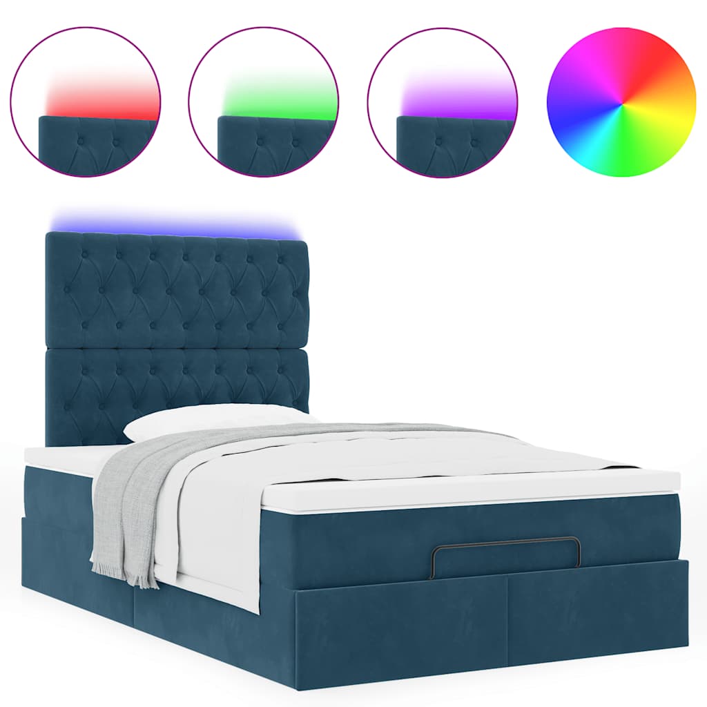 vidaXL Οθωμανικό κρεβάτι με στρώματα & LEDs Σκούρο μπλε Βελούδο