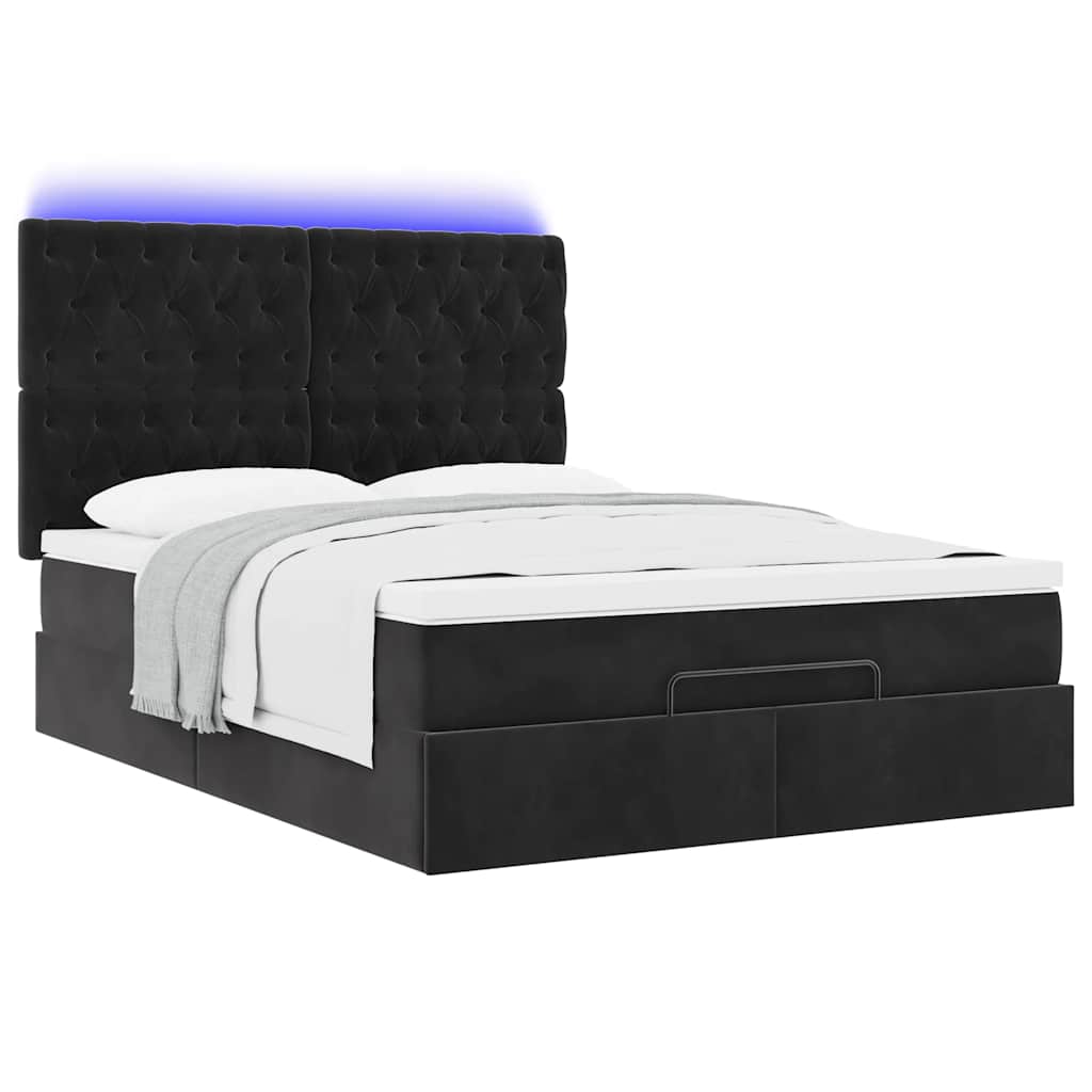 vidaXL Οθωμανικό κρεβάτι με στρώματα & LEDs Μαύρο 140x190cm Βελούδο