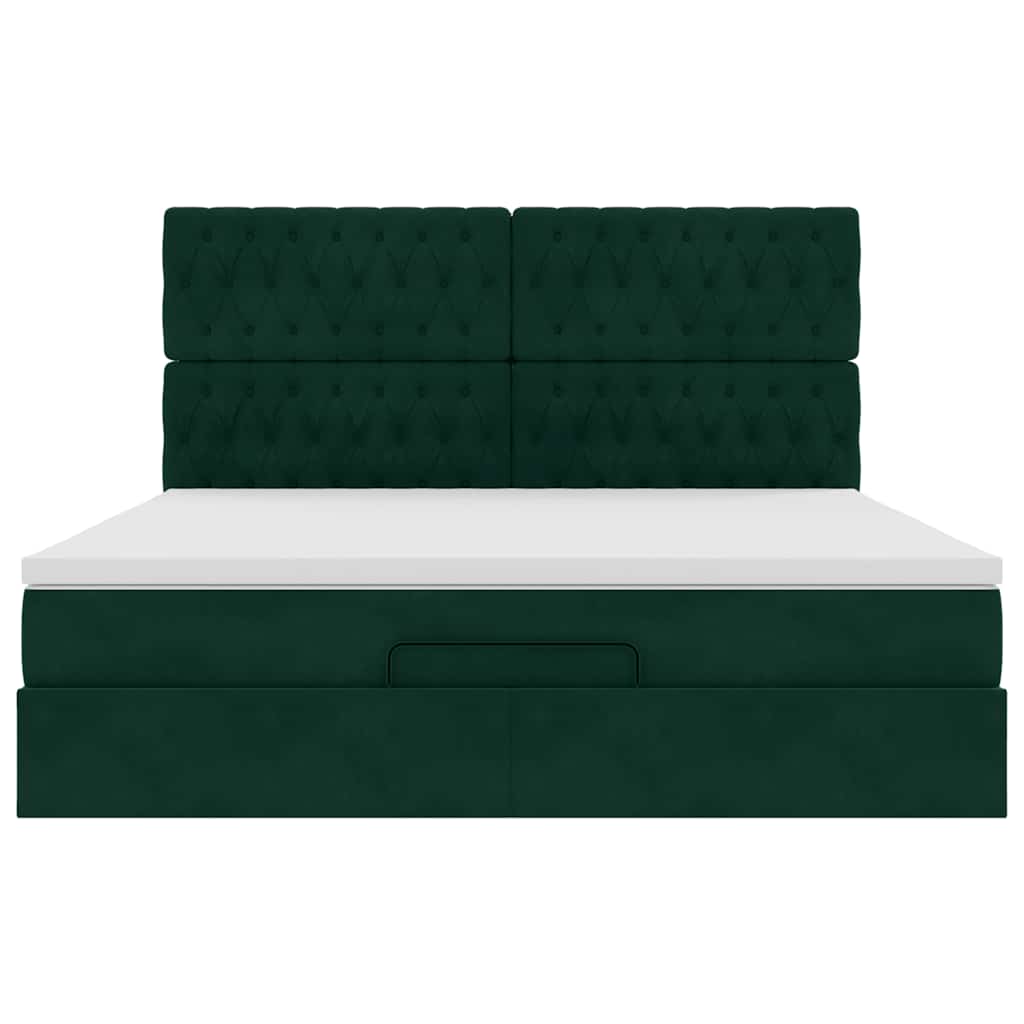 vidaXL Οθωμανικό κρεβάτι με στρώματα&LEDs Dark Green 180x200cm Velvet