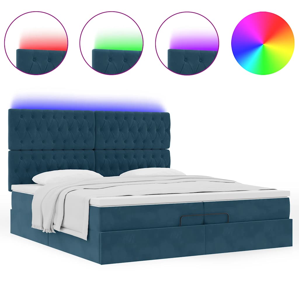 vidaXL Οθωμανικό κρεβάτι με στρώματα & LEDs Σκούρο μπλε Βελούδο