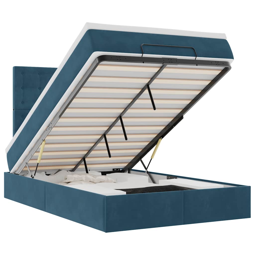vidaXL Οθωμανικό κρεβάτι με στρώματα & LEDs Σκούρο μπλε Βελούδο
