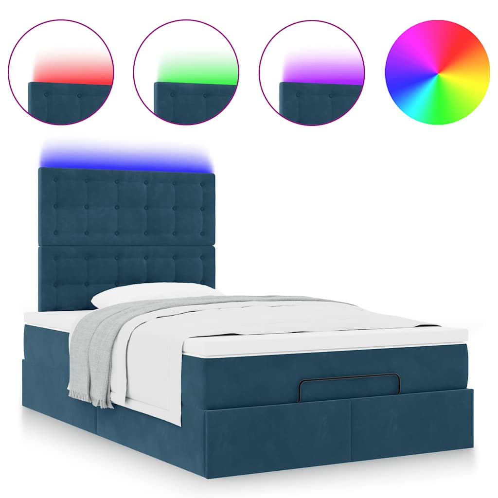 vidaXL Οθωμανικό κρεβάτι με στρώματα & LEDs Σκούρο μπλε Βελούδο