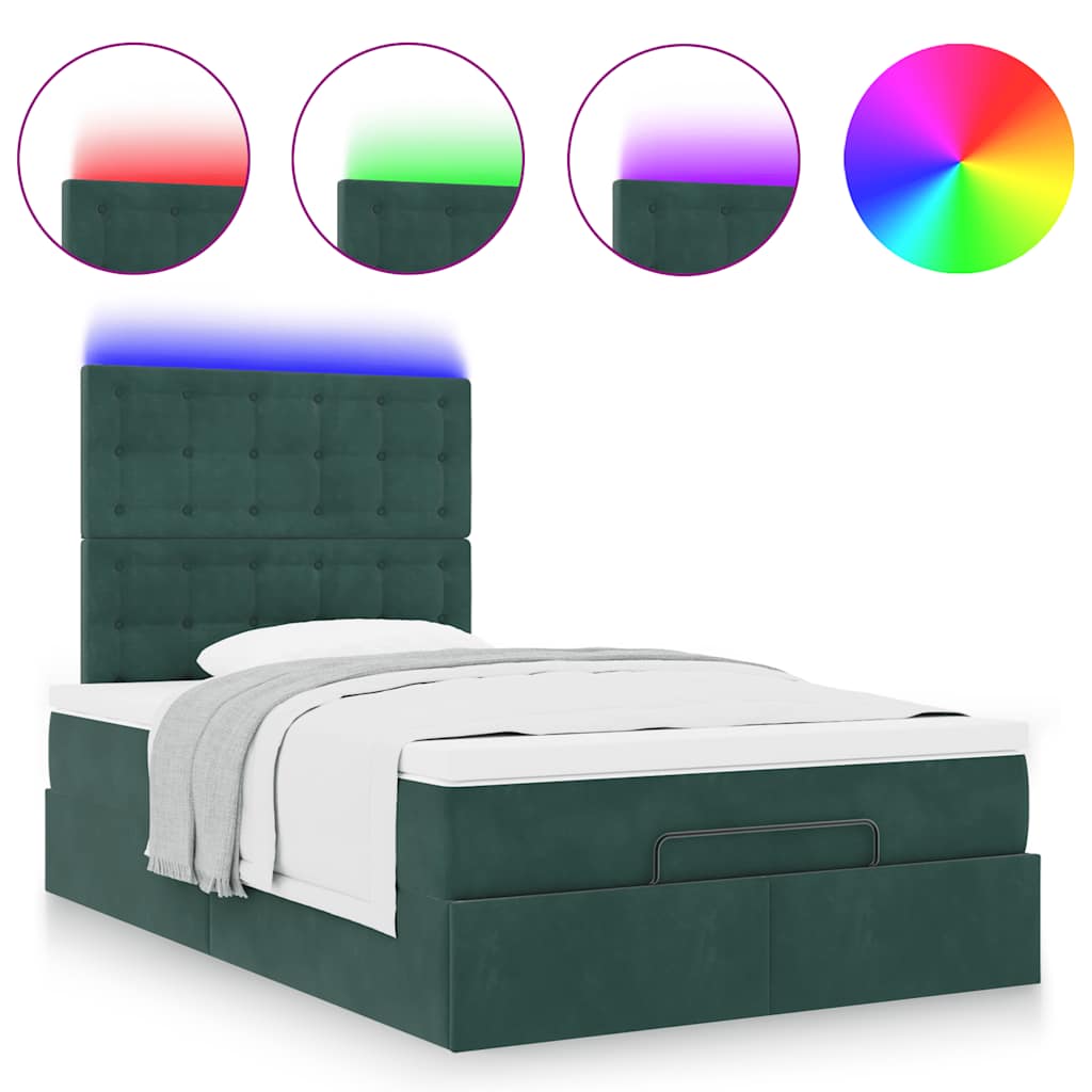 vidaXL Οθωμανικό κρεβάτι με στρώματα & LEDs Σκούρο πράσινο Βελούδο