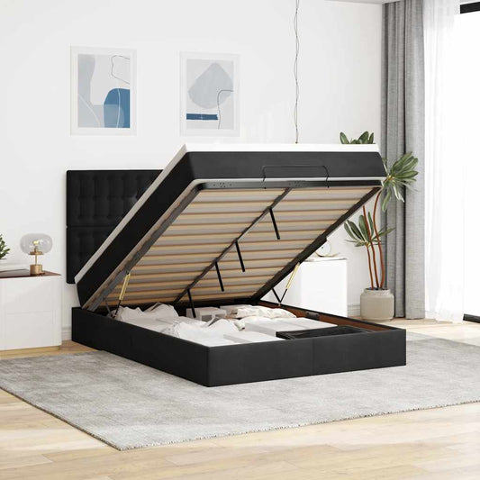 vidaXL Οθωμανικό κρεβάτι με στρώματα & LEDs Μαύρο 140x190cm Βελούδο