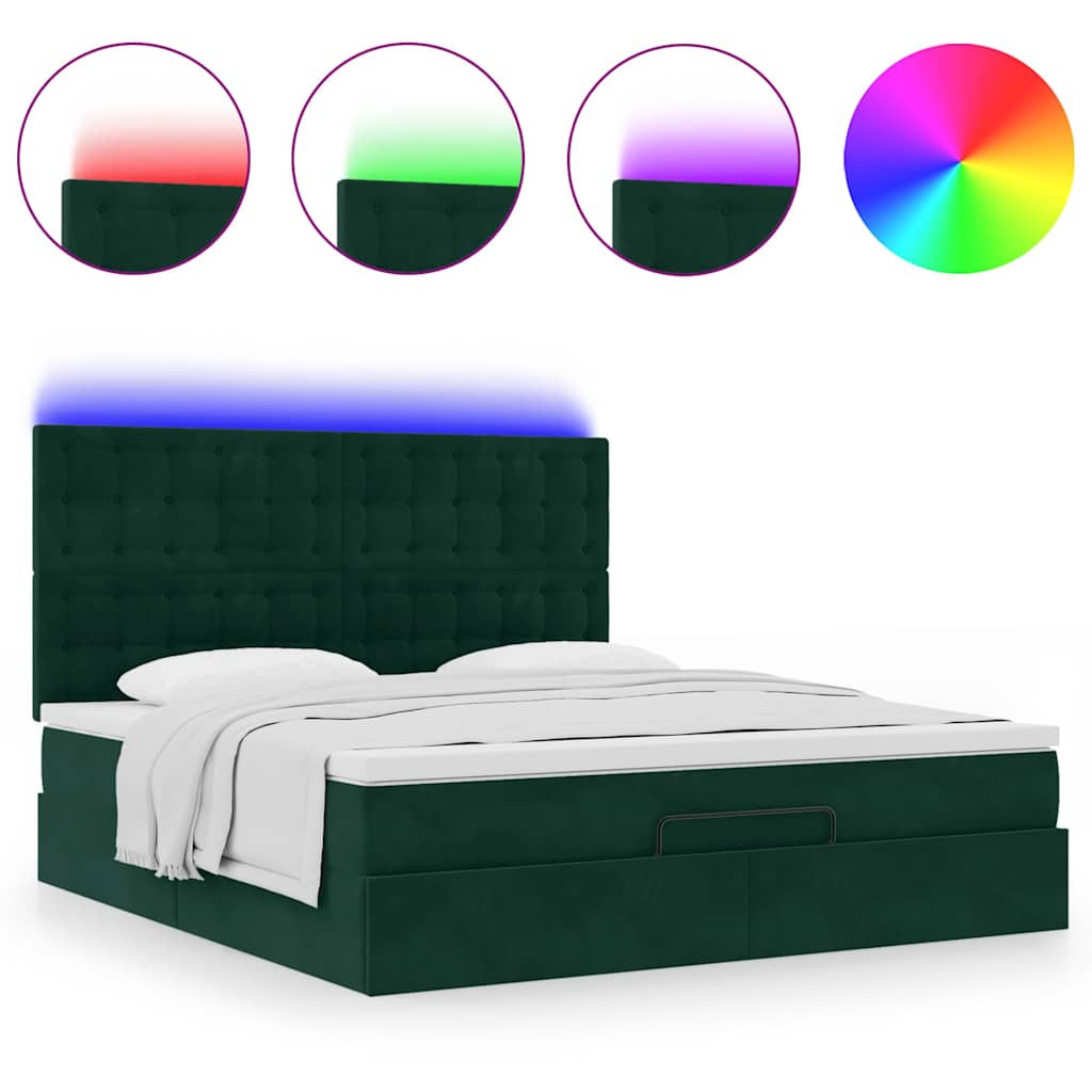 vidaXL Οθωμανικό κρεβάτι με στρώματα&LEDs Dark Green 180x200cm Velvet