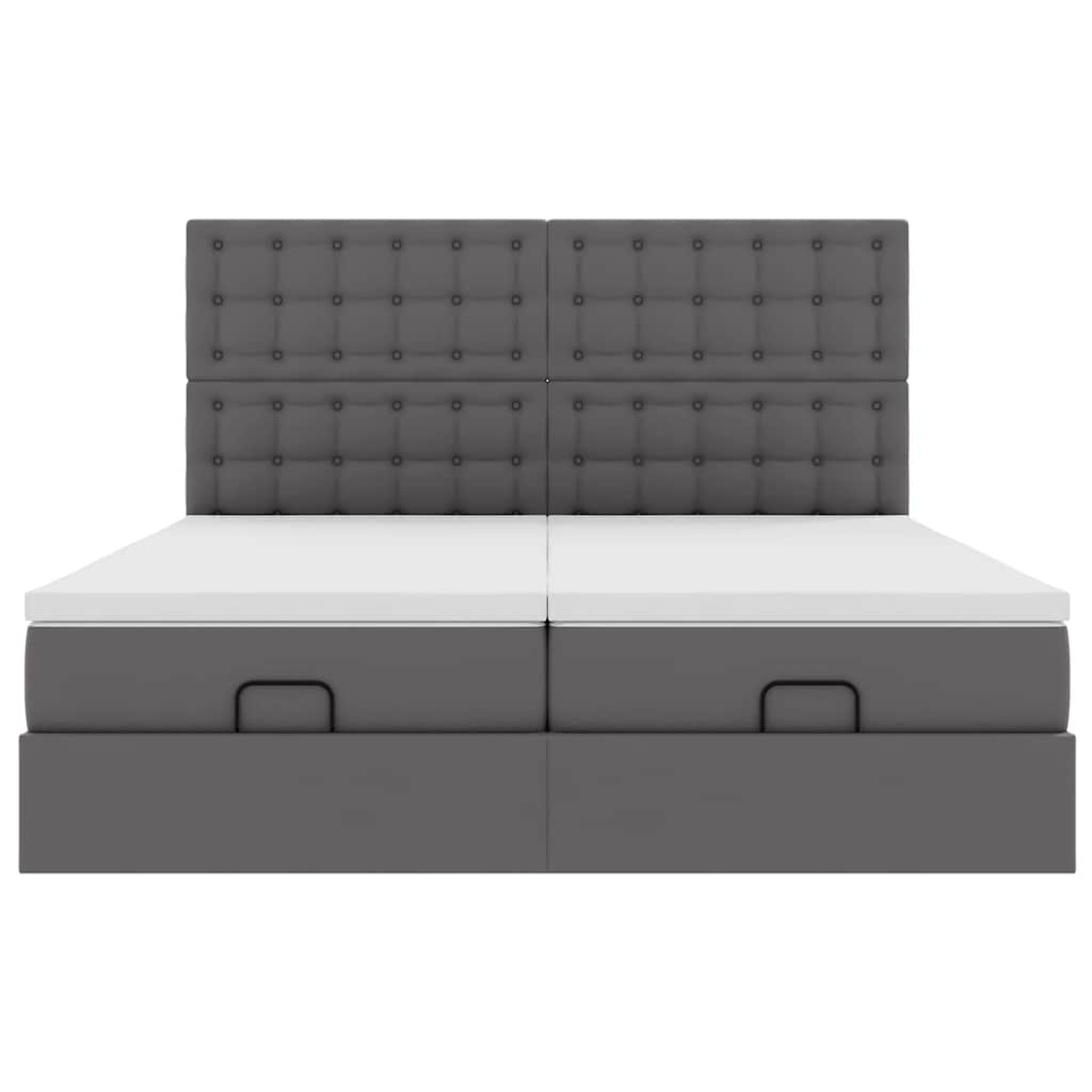vidaXL Οθωμανικό κρεβάτι με στρώματα & LEDs Γκρι Faux Leather