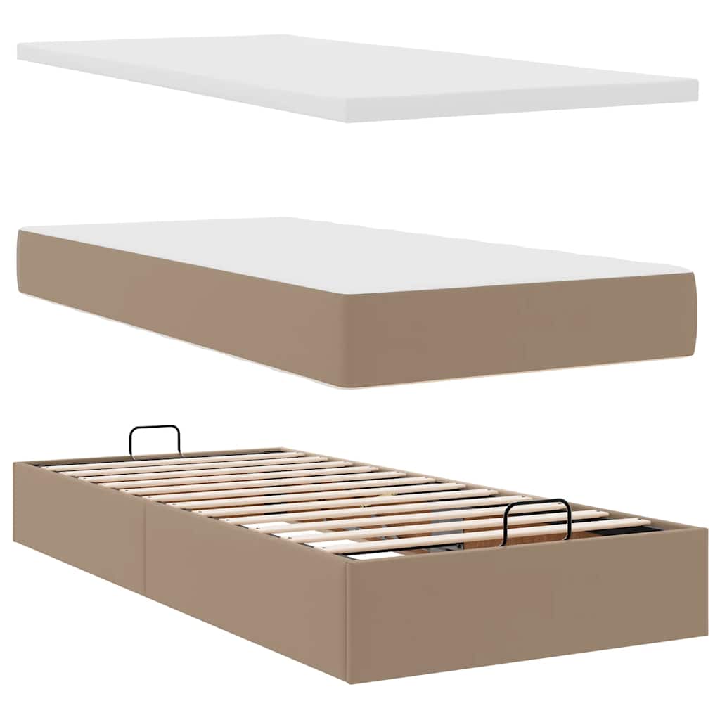 vidaXL Οθωμανικό κρεβάτι με στρώματα & LEDs Cappuccino Faux Leather