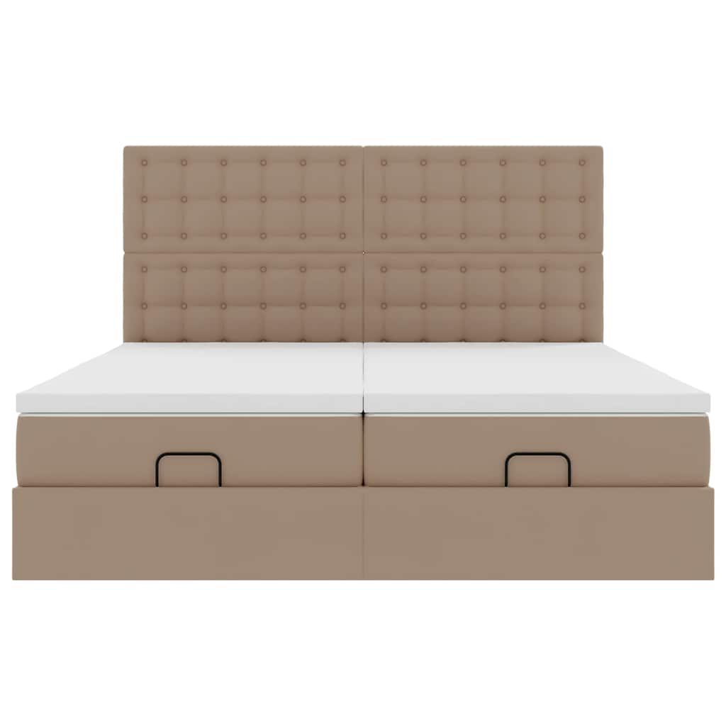 vidaXL Οθωμανικό κρεβάτι με στρώματα & LEDs Cappuccino Faux Leather