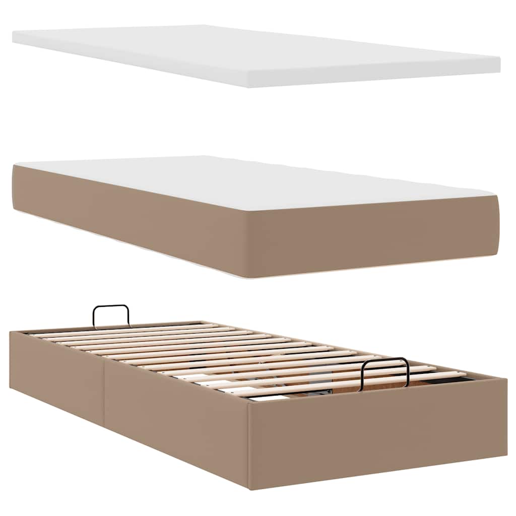 vidaXL Οθωμανικό κρεβάτι με στρώματα & LEDs Cappuccino Faux Leather