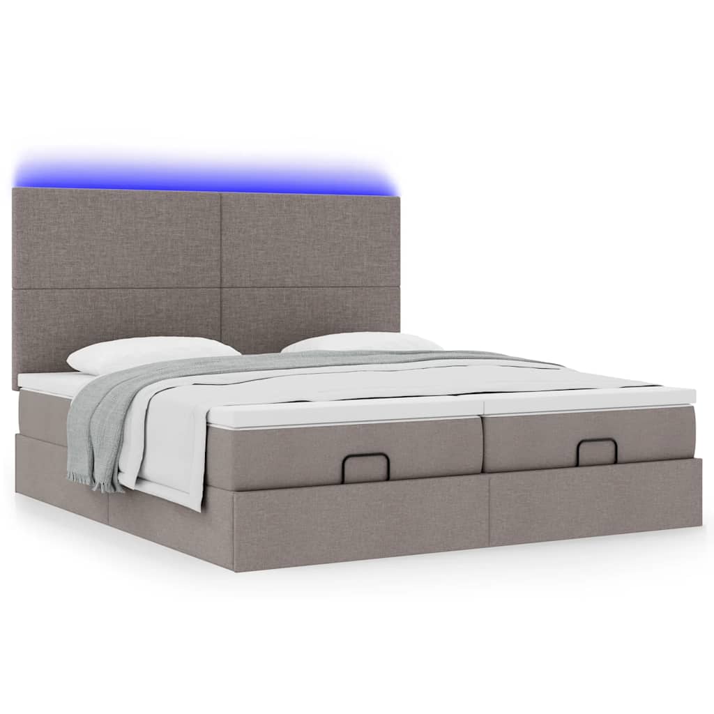vidaXL Οθωμανικό κρεβάτι με στρώματα & LEDs Taupe 180x200cm ύφασμα