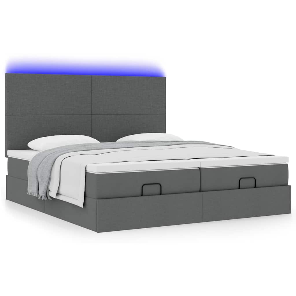 vidaXL Οθωμανικό κρεβάτι με στρώματα&LEDs Σκούρο γκρι 200x200cm ύφασμα