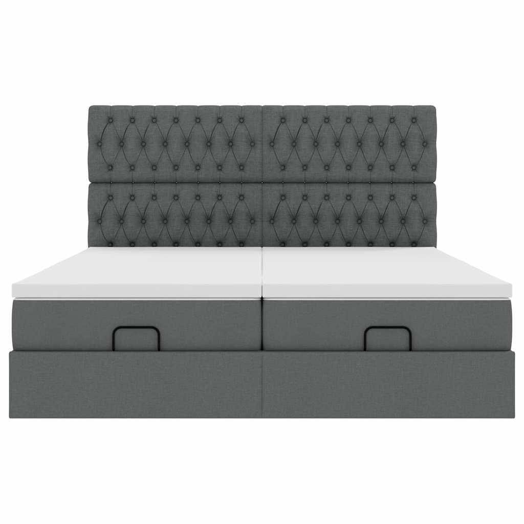 vidaXL Οθωμανικό κρεβάτι με στρώματα&LEDs Σκούρο γκρι 160x200cm ύφασμα