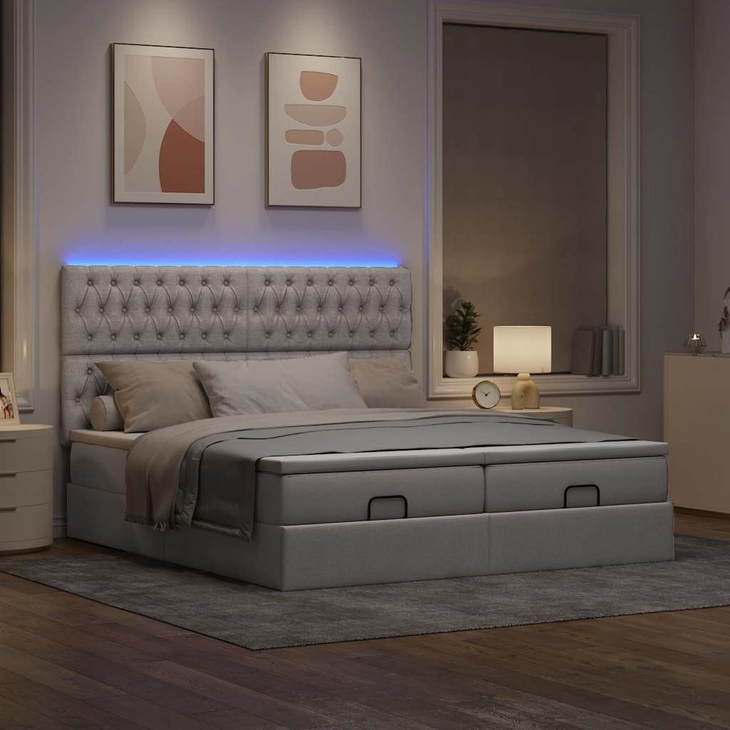 vidaXL Κρεβάτι-Μονό κρεβάτι με στρώματα και LED, Ύφασμα 160x200 εκ. σε μπεζ χρώμα