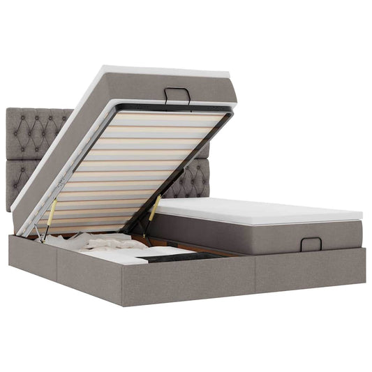 vidaXL Οθωμανικό κρεβάτι με στρώματα & LEDs Taupe 180x200cm ύφασμα